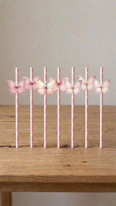 Kelebek Temalı Pipet (8 Adet)