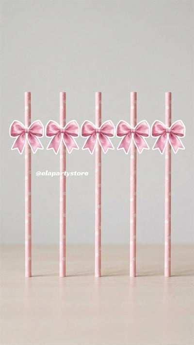 Pembe Fiyonk Tema Pipet (8 Adet)