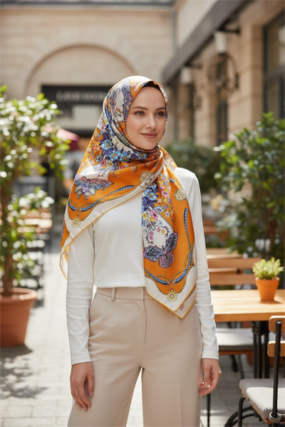 ✨ %100 Saf İpek Twill Eşarp - Özel Tasarım Tok Duruşlu ✨90x90