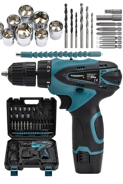 STAHLKRAFT STH 9150 Lion Armut Batarya Metal Şanzuman Çift Akülü Vidalama 24 Adet Set Hediye