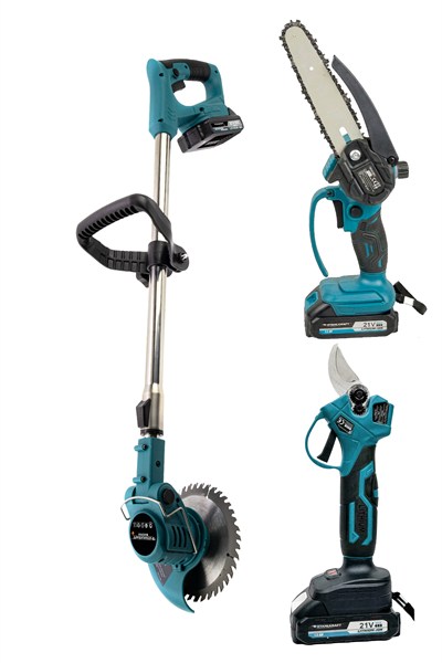 STAHLKRAFT STH 9981 M 21V Akülü Budama Testeresi, Budama Makası ve Teleskopik Tırpan Seti