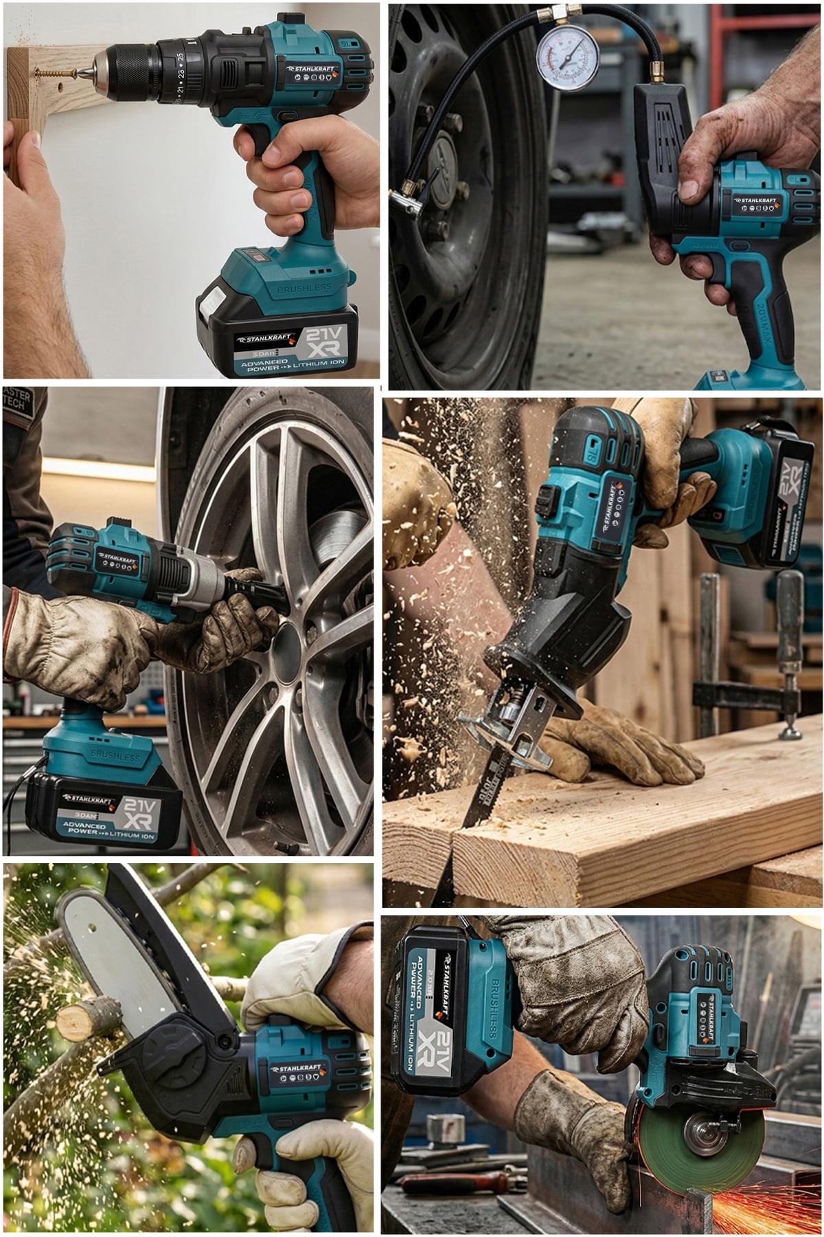 STAHLKRAFT STH 9973 Multi Tool Set - 21V Kömürsüz 6 Başlıklı Çok