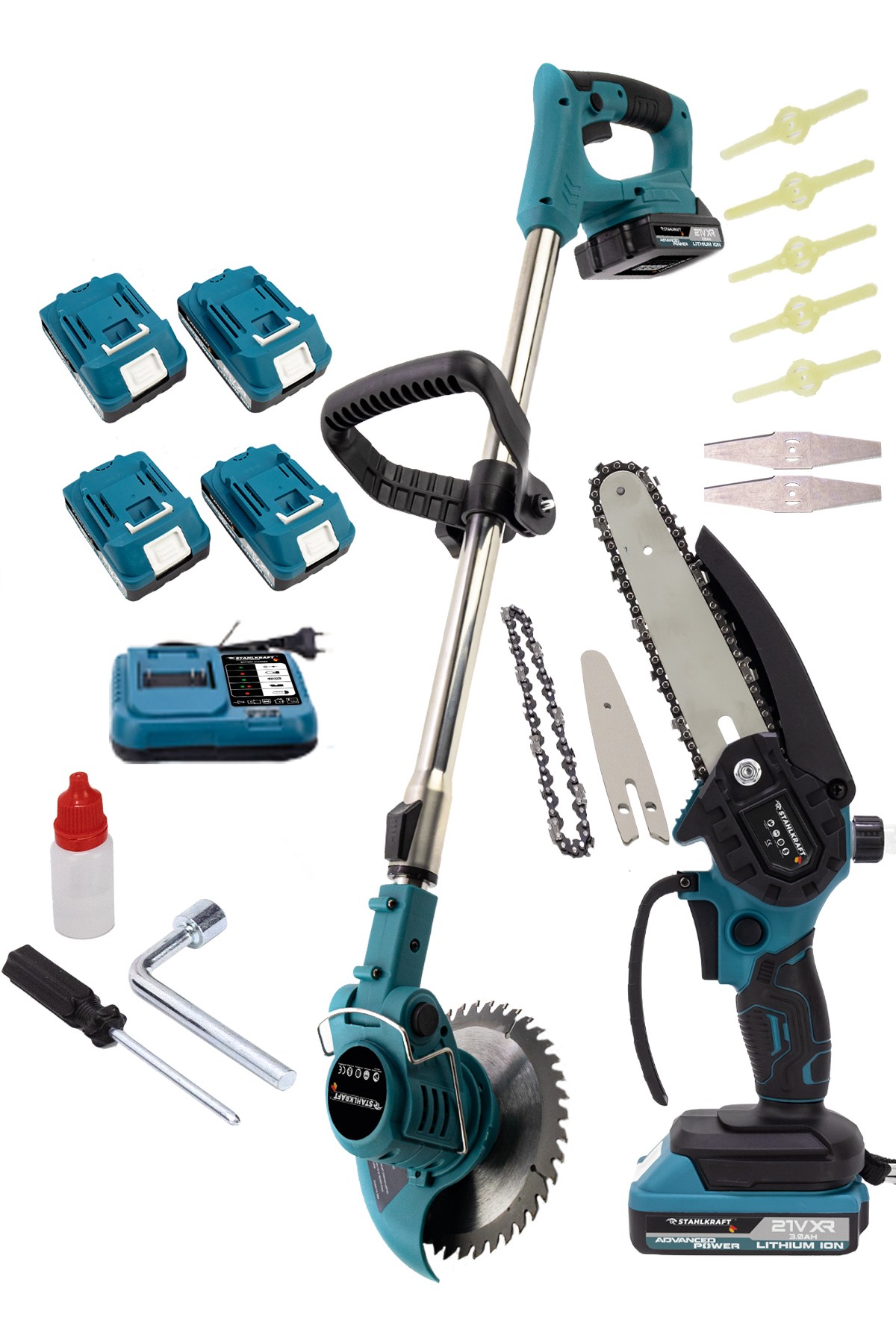 Stahlkraft STH 9983 21V 4 Akülü Budama Testeresi ve Tırpan Seti