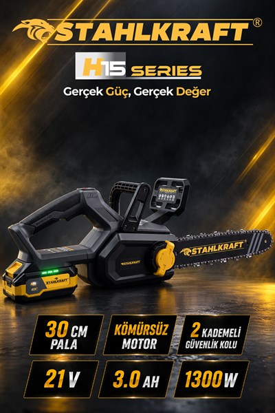 STAHLKRAFT H15 3825 Kömürsüz Motor 21v 3Ah 30 cm (12) Akülü Testere