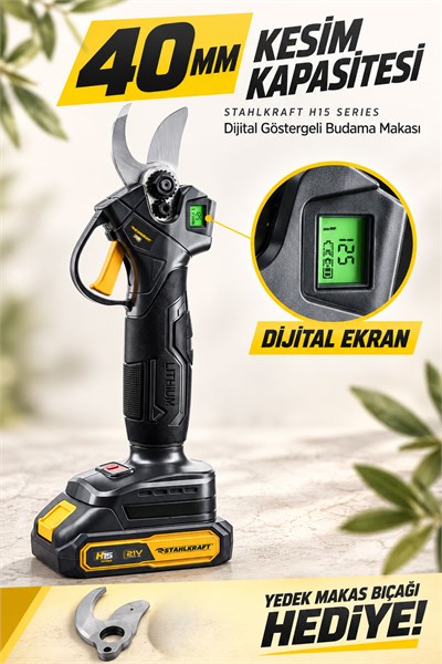 STAHLKRAFT H15 4010 + STH 1010 3lü Akülü Bahçe Seti Budama Testeresi , Budama Makası , Teleskopik Uzatma