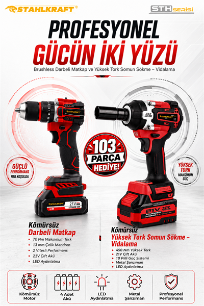 STAHLKRAFT PZTF 12600 21v Somun Sıkma Sökme Darbeli Matkap 4 batarya