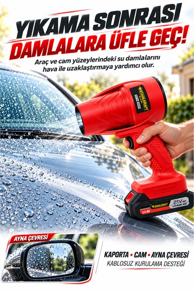 STAHLKRAFT STH 5591 High Power 21V Turbo Hava Üfleyici Fan, Yaprak Üfleme, Araba ,Cam ,Su Lekeleri Kurulama Fanı (Blower)