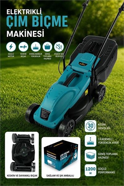 STAHLKRAFT STH 6211 1200W 30L Toplama Torbalı Elektrikli Çim Biçme Makinesi