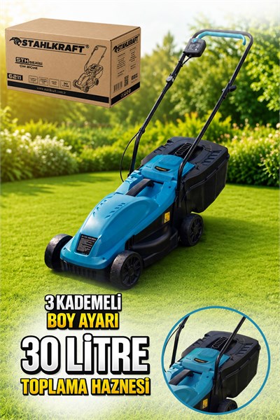 STAHLKRAFT STH 6211 1200W 30L Toplama Torbalı Elektrikli Çim Biçme Makinesi