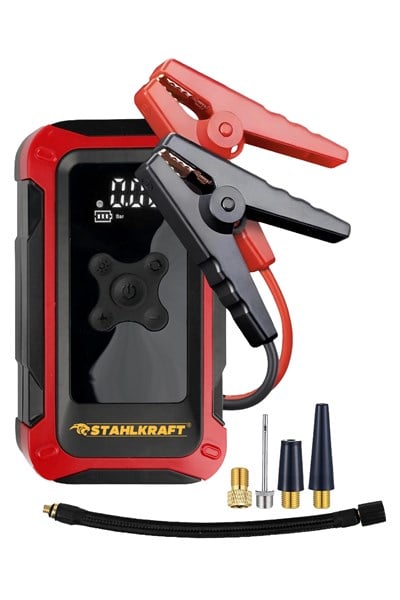 STAHLKRAFT STH 7100 K 4in1 16000 mAh Akü Takviye, Hava Kompresörü, Powerbank ve LED Fener