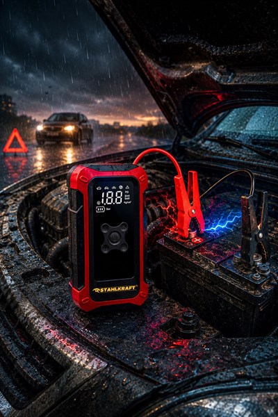 STAHLKRAFT STH 7100 K 4in1 16000 mAh Akü Takviye, Hava Kompresörü, Powerbank ve LED Fener