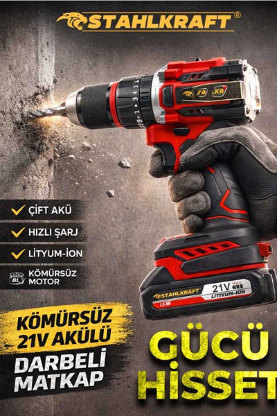 STAHLKRAFT STH 9405 K 21V DARBELİ KÖMÜRSÜZ VİDALAMA MATKAP 84 PARÇA HEDİYELİ