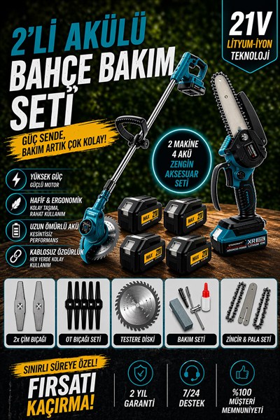 STAHLKRAFT STH 9983 M 2 li Set Akülü Budama + Tırpan 4 Bataryalı