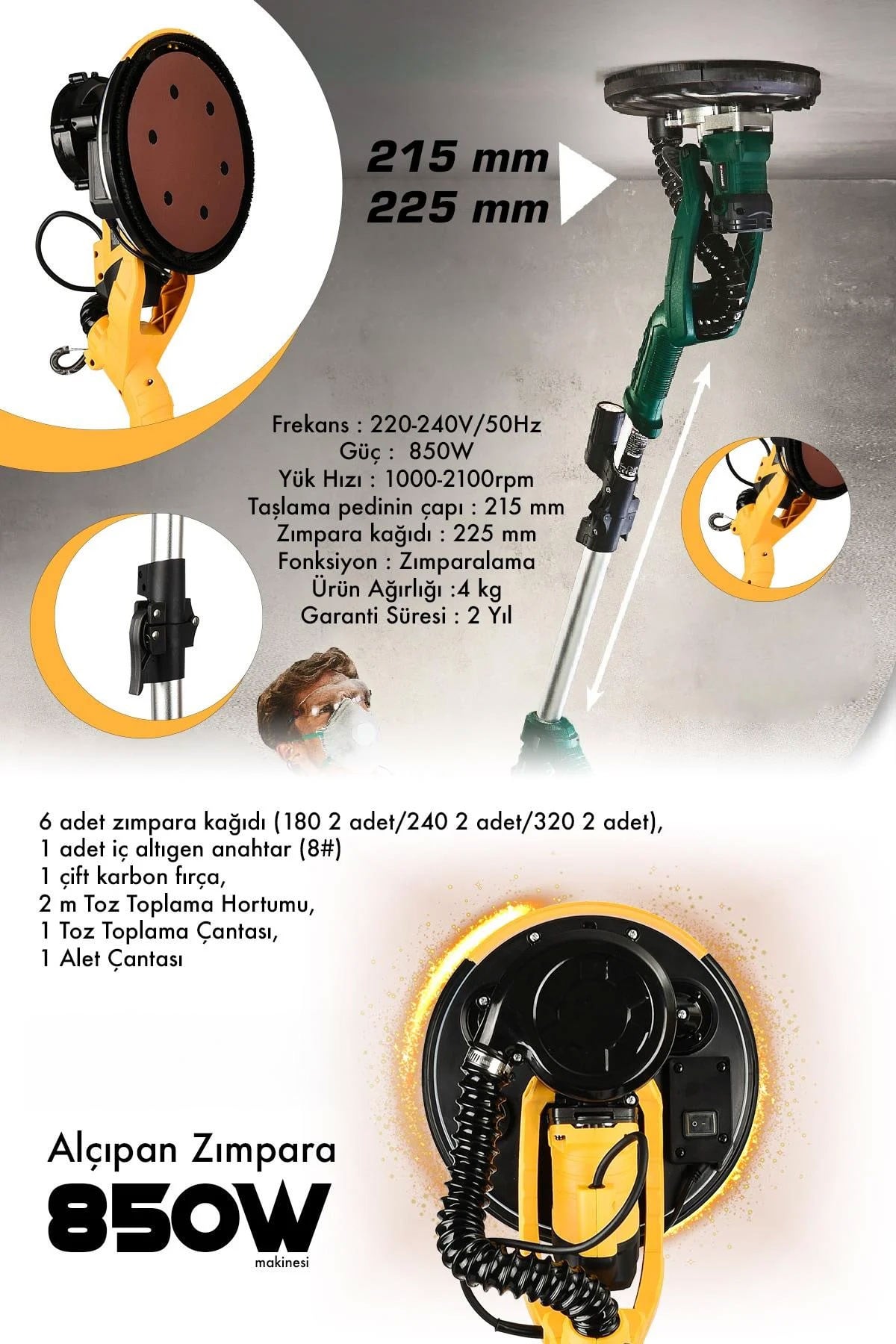 STAHLKRAFT STH 5833 850W 215 mm Teleskopik Elektrikli Alçı Zımpara