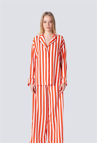 Çizgili Pijama Takımı Kırmızı