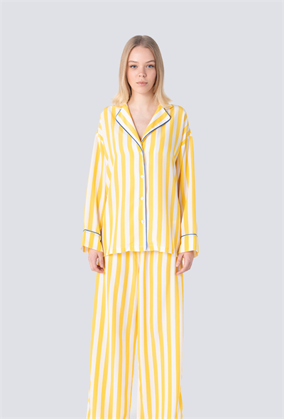Çizgili Pijama Takımı Sarı