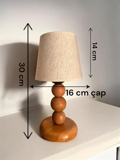 Beyaz Pvc Kumaş Başlıklı Ahşap Abajur
