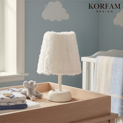 Beyaz Peluş Pilli Masa & Gece Lambası