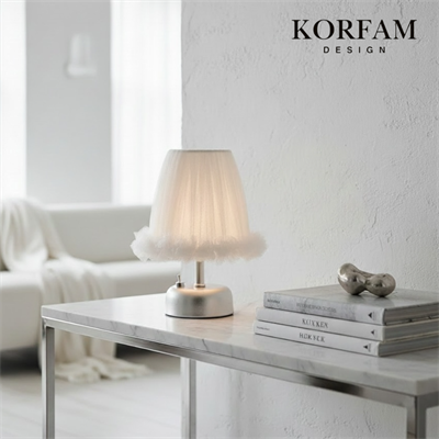 Lumi Modeli - Beyaz Tül Kumaş Fırfırlı Detaylı Pilli Masa & Gece Lambası
