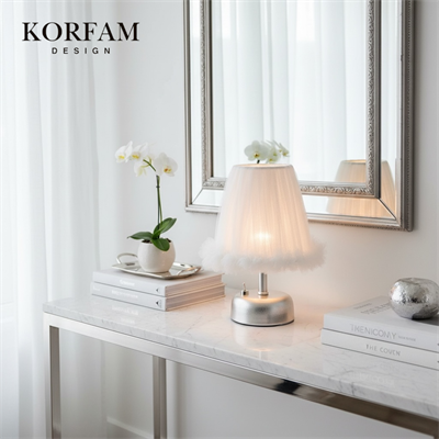 Lumi Modeli - Beyaz Tül Kumaş Fırfırlı Detaylı Pilli Masa & Gece Lambası