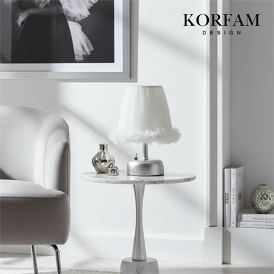 Lumi Modeli - Beyaz Tül Kumaş Fırfırlı Detaylı Pilli Masa & Gece Lambası