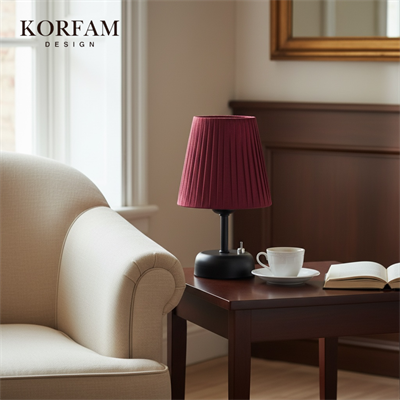 Bordo Keten Kumaş Pilli Masa & Gece Lambası