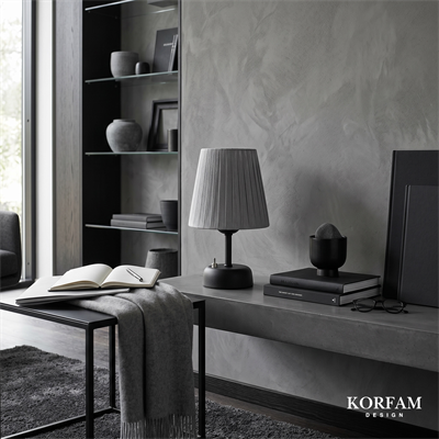Gri Keten Kumaş Pilli Masa & Gece Lambası