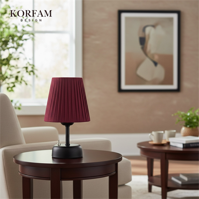 Bordo Keten Kumaş Pilli Masa & Gece Lambası