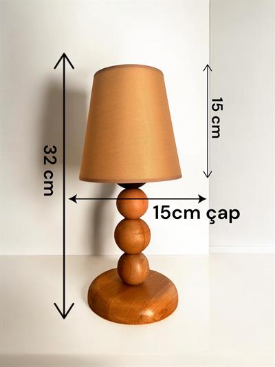 Kahverengi Pvc Kumaş Başlıklı Ahşap Abajur