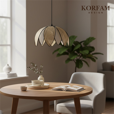 Krem & Beyaz Modern Hazeran Görünümlü Çift Yapraklı Çiçek Şeklinde Bohem Avize