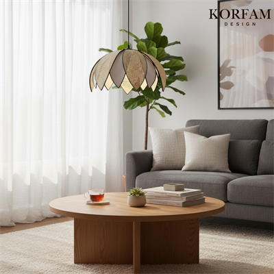 Krem & Beyaz Modern Hazeran Görünümlü Çift Yapraklı Çiçek Şeklinde Bohem Avize