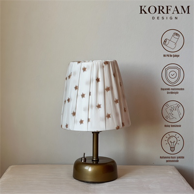 Yıldız İşlemeli Kumaş Pilli Masa & Gece Lambası