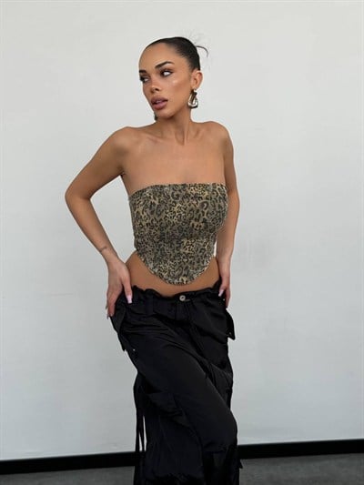 Kadın Denim Bustiyer - Korse Kesim Straplez Top