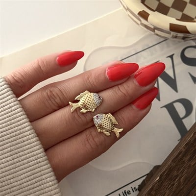 Altın Kaplama Çift Renkli Gold Mini Balık Küpe
