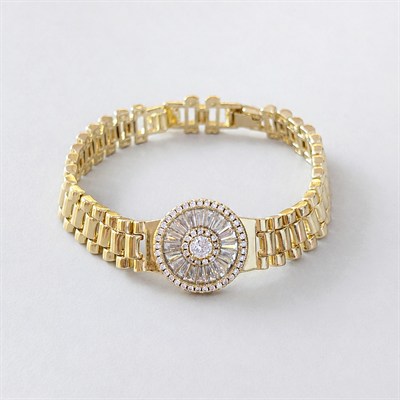 Özel Seri 14K Baget Zirkon Taşlı Saat Kordon Model Gold Bileklik