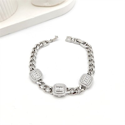 Özel Seri Kare Baget Taşlı Silver Bileklik