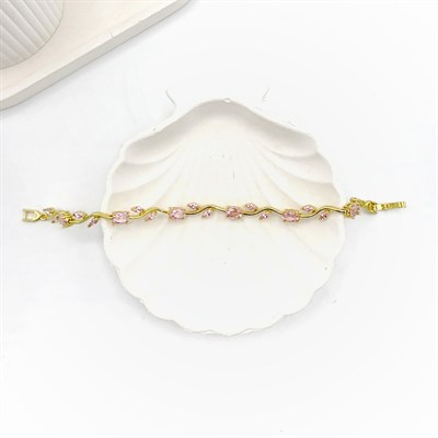 Pembe Taşlı Lale Gold Bileklik