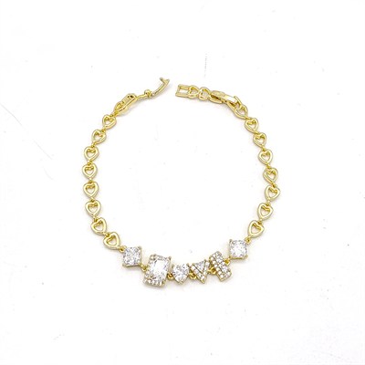 Xuping Ortası Geometrik Baget Taşlı Kalp Kordon Love Gold Bilekliik