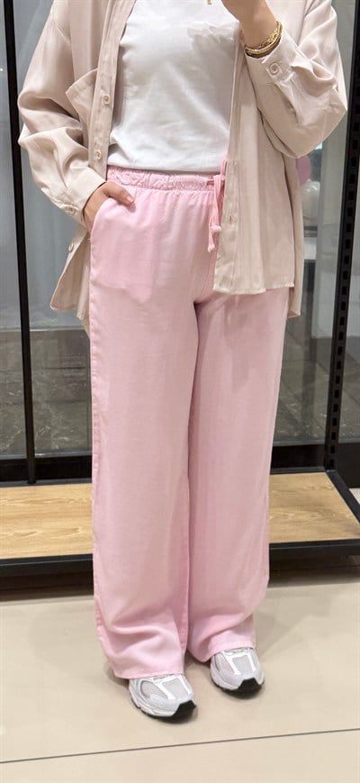 ORTA BEL LASTİKLİ PANTOLON - PEMBE