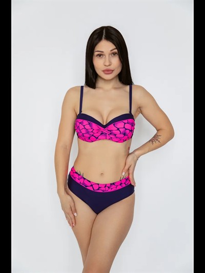 Kadın Fuşya Lacivert Desenli Astarlı Bikini Takımı HZL25S-LC25143