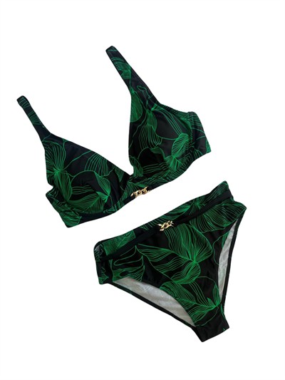 Kadın Siyah Yeşil Aksesuar Detaylı Astarlı Bikini Takımı HZL25S-LC25147