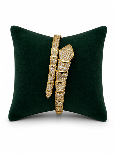14K Gold Renk Yılan Full Taşlı Model VIP Kelepçe Bileklik (İç Çap 5 CM)