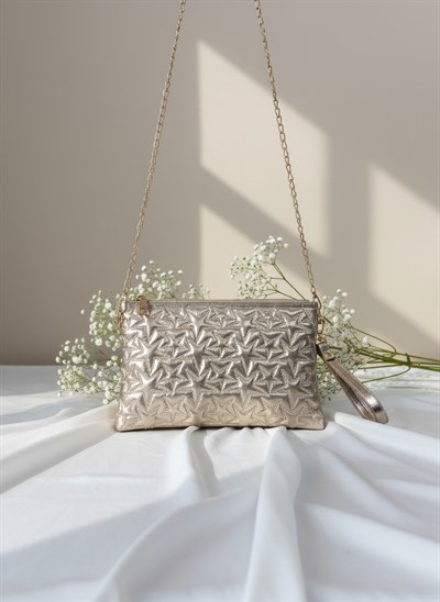 Veys Yıldız Dokulu Gold Kadın Clutch Çanta