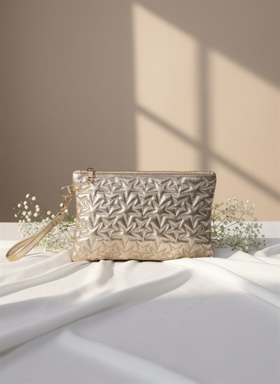 Veys Yıldız Dokulu Gold Kadın Clutch Çanta