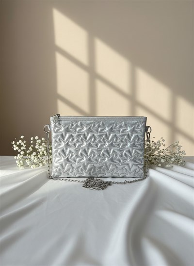 Veys Yıldız Dokulu Silver Kadın Clutch Çanta