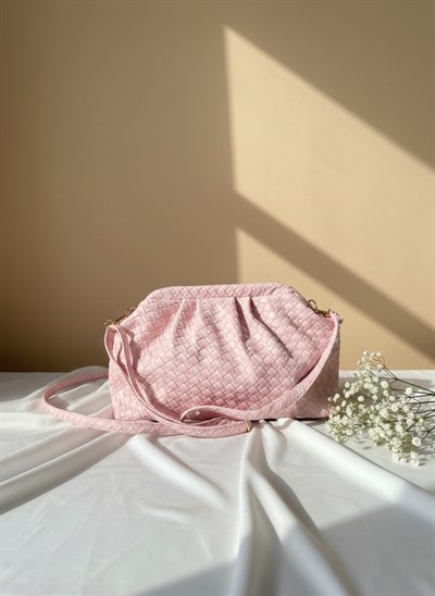 Yasem Örgü Dokulu Pembe Kadın El Çantası