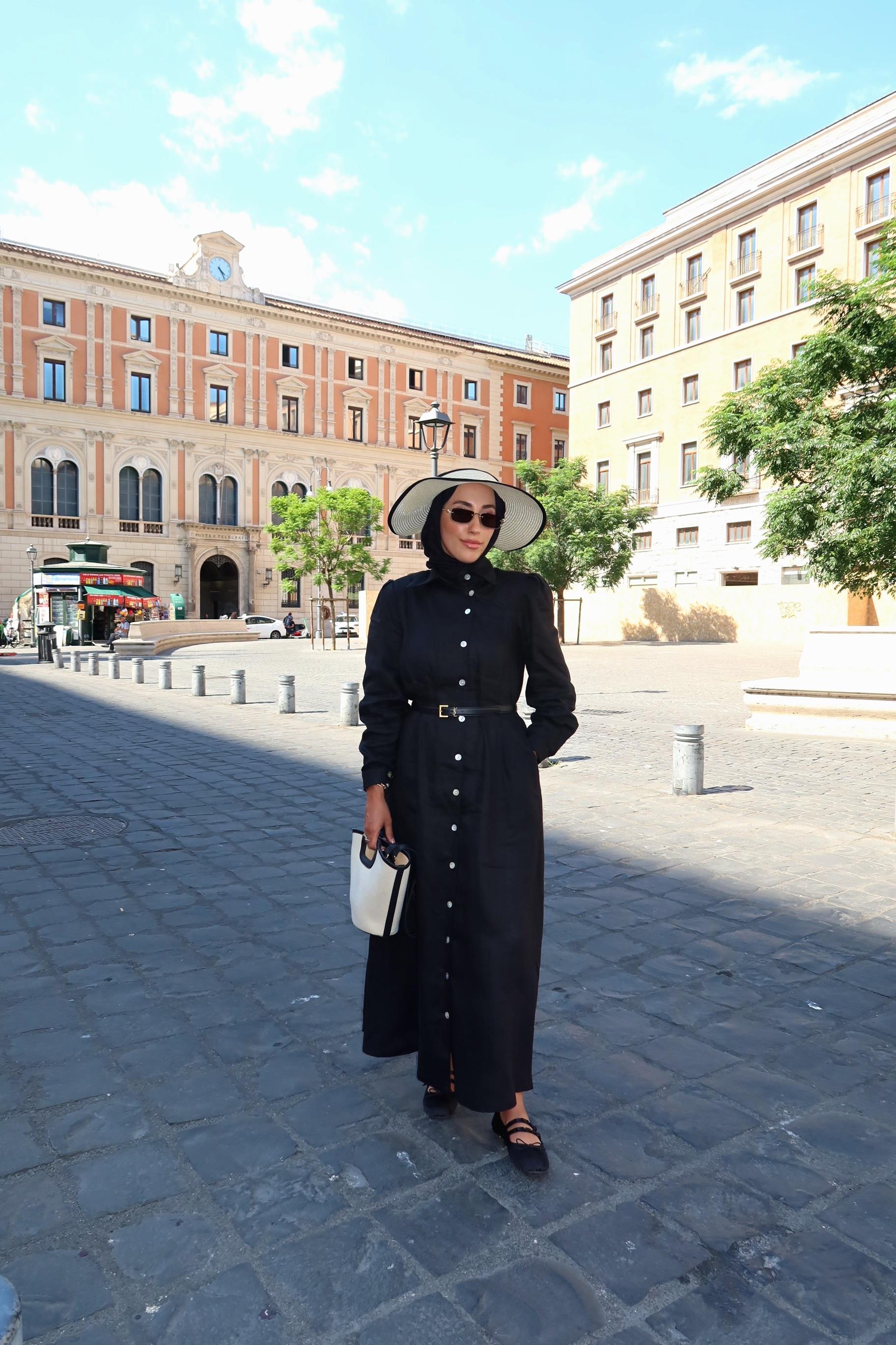 Alora Siyah  Keten Elbise 