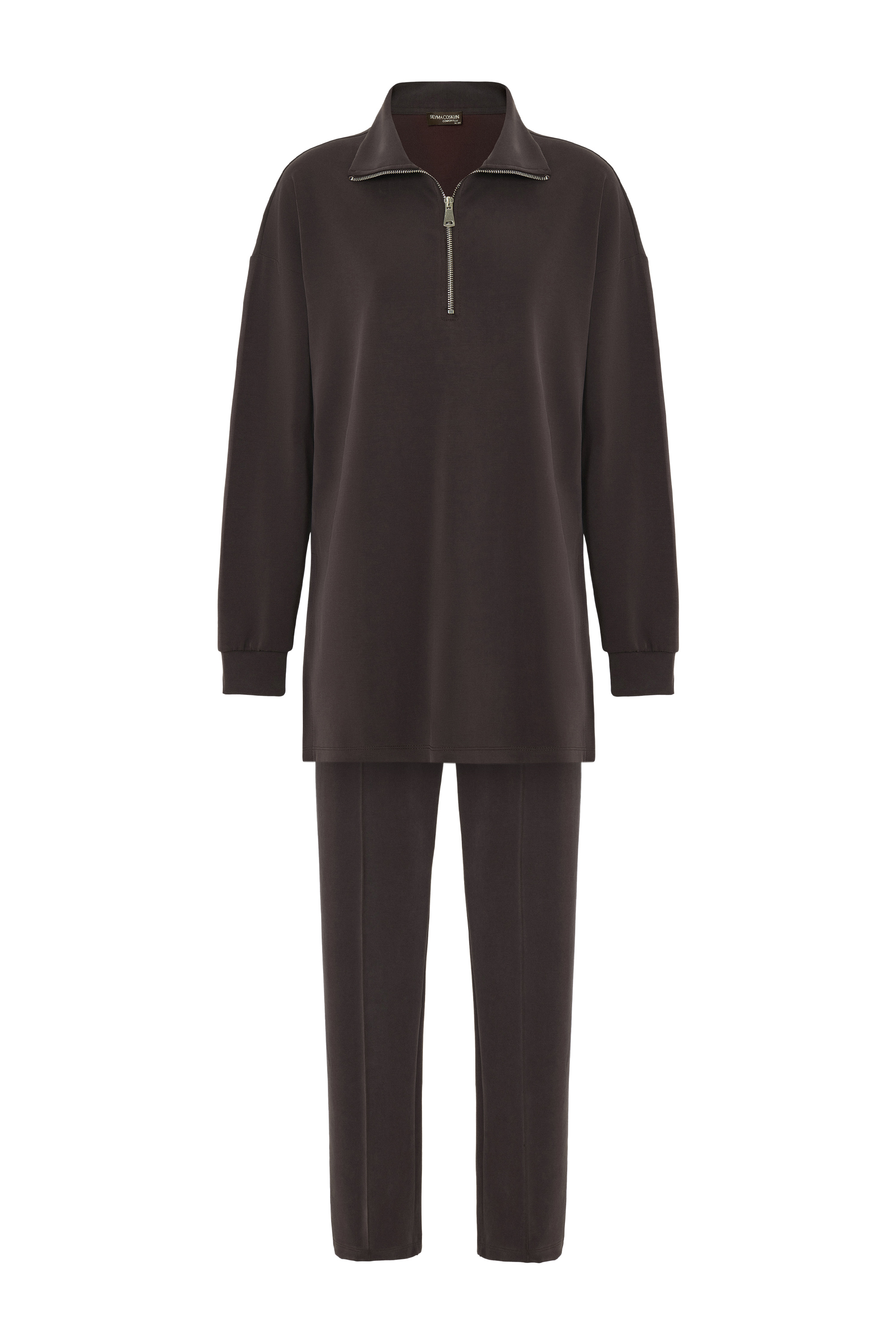 Yarım Fermuarlı Modal Takım Çikolata Kahve