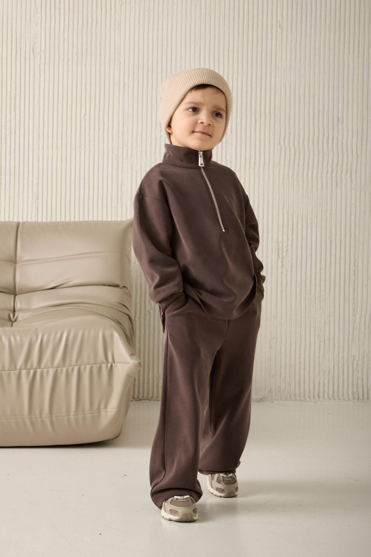 Yarım fermuarlı takım Kahve