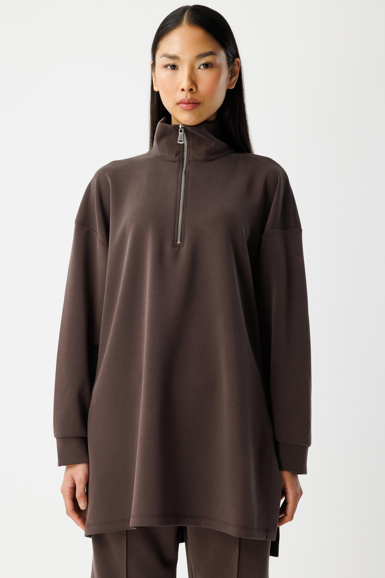 Yarım Fermuarlı Modal Takım - Kahve